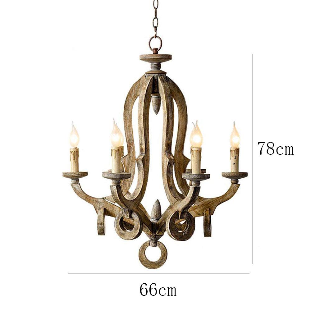 E14 Amerikaner Land Retro Kronleuchter,E14 Elegante Shabby Chic Holz Während Lighting Bauernhaus Deckenleuchten Für Wohnzimmer Schlafzimmer,Rustikalen Einstellbar Kerze Kronleuchte-Retro,Um altes weiß