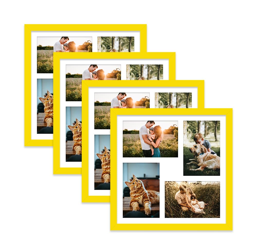 Yellow Multi Photo Frame - Holds 4 x 6x4 Pictures, Family Collage Picture Frame for Wall Display, 12x12 Frame size, Set of 4