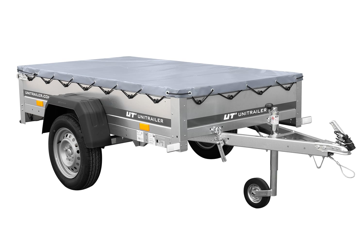 UNITRAILER Kipper-Anhänger 200 mit Stützrad, H-0-Rahmen, Grauer Plane, 20,06 x 12,5 cm Ladefläche