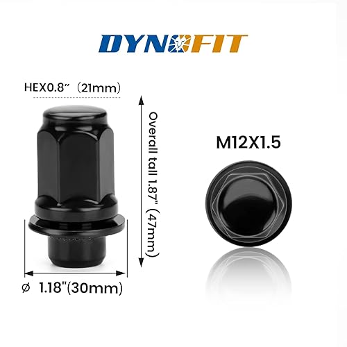 Miniatura 2 de Dynofit Tuercas de llanta M12x1.5 compatibles con Toyota Tacoma 4 Runner FJ Cruiser Lexus GX460 GX470, 13/16 0.827 in Hex 1.87 pulgadas OEM Tuercas
