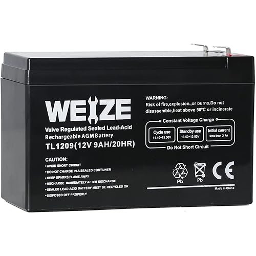 WEIZE 12V 9AH Battery, Sealed Lead Acid Battery with F2 Terminals, Rechargeable Replaces 12 Volt 8AH 10AH for Razor e200 / e200s / e225 / e300, APC UPS Computer Backup Power (BX1300LCD)