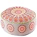 Mandala Life ART Bohémien Décor Coussin de Sol - Rembourrage Non Inclus 60x20cm Ronde Coton - Tabouret Pouf Décoratif Fait Main - Broderie Rauge