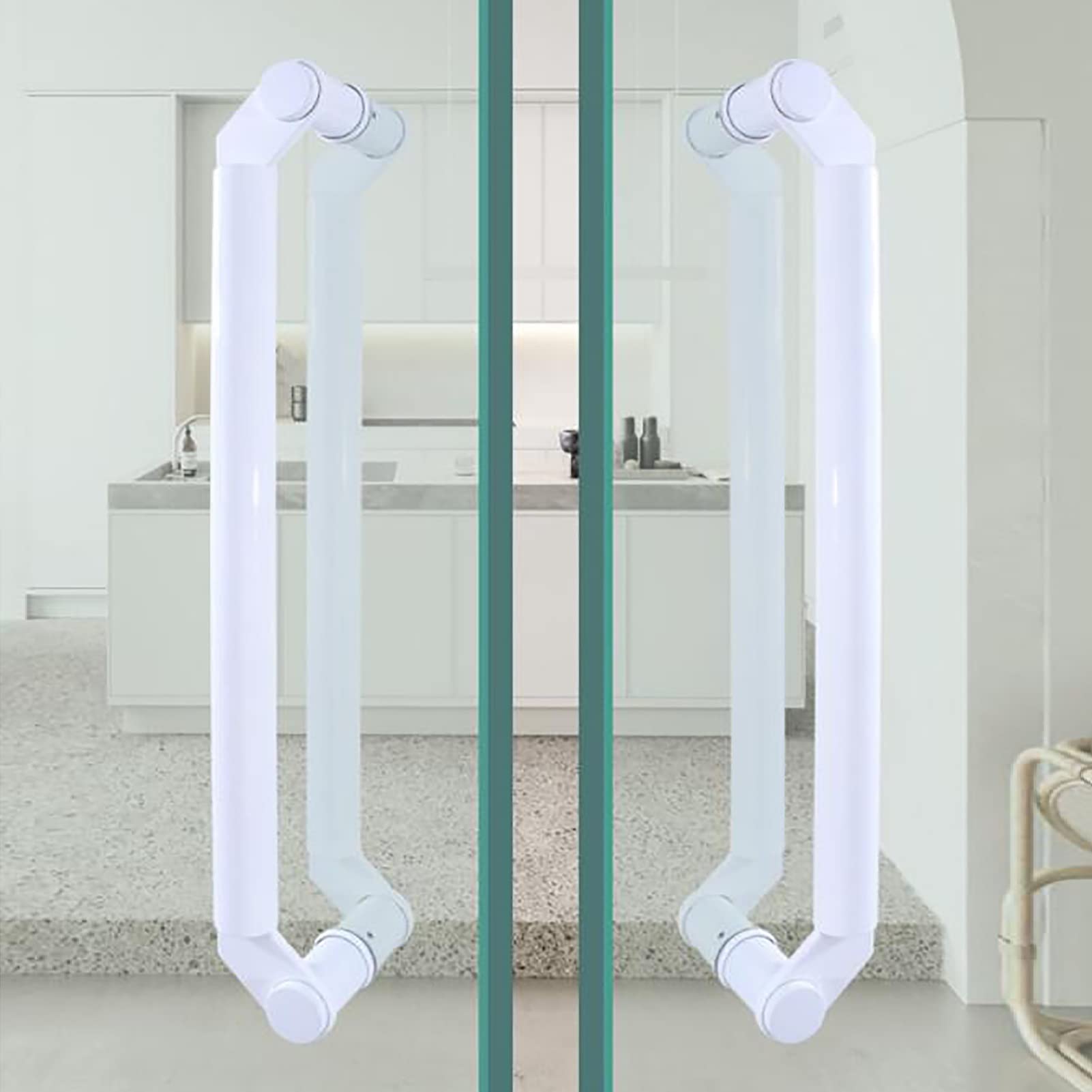 SaryEdge Commercial Push Pull Glass Door Handles,Double Sided Round Glass Door Handles for Front Door,Stainless Steel Shower Door Push Bar * 60cm *40cm,White-44cm (,White-44cm (17 3/8")*40cm