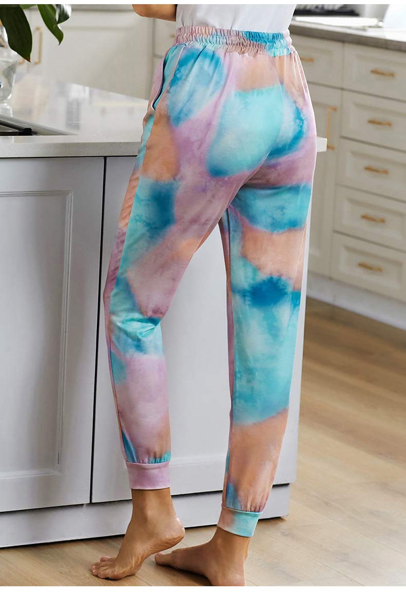Huixin Spodnie dresowe damskie spodnie sportowe z nadrukiem tie-dye spodnie rekreacyjne sport trening spodnie dresowe z kieszenią na sznurek, Kolor - 5, S
