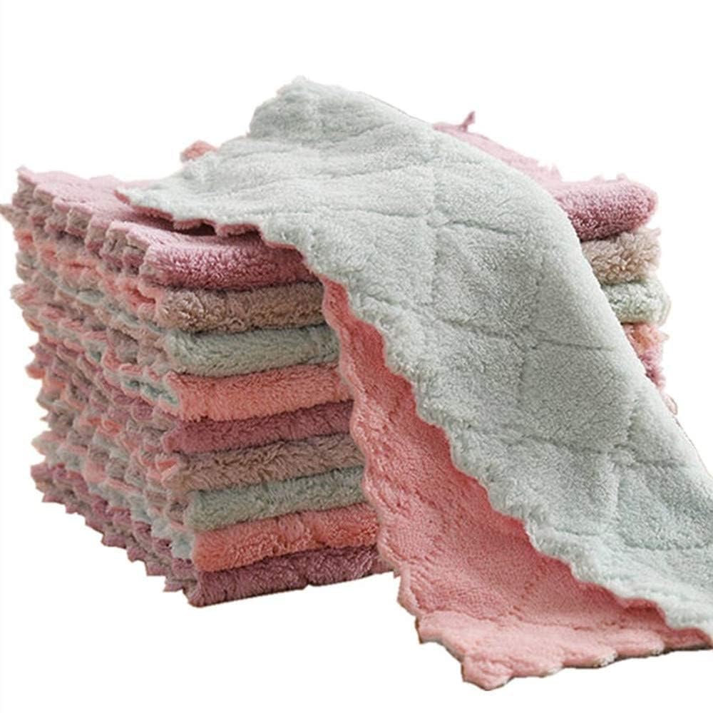 Fronted Kitchen Cloth Dish Towels, Microfiber Cleaning Cloth，Double-Sided Dish Drying Towels，Reusable Household Cleaning Cloths for Table Kitchen Dish Window Glasses 9.85X9.85 inch. (5 PCS Cloths)