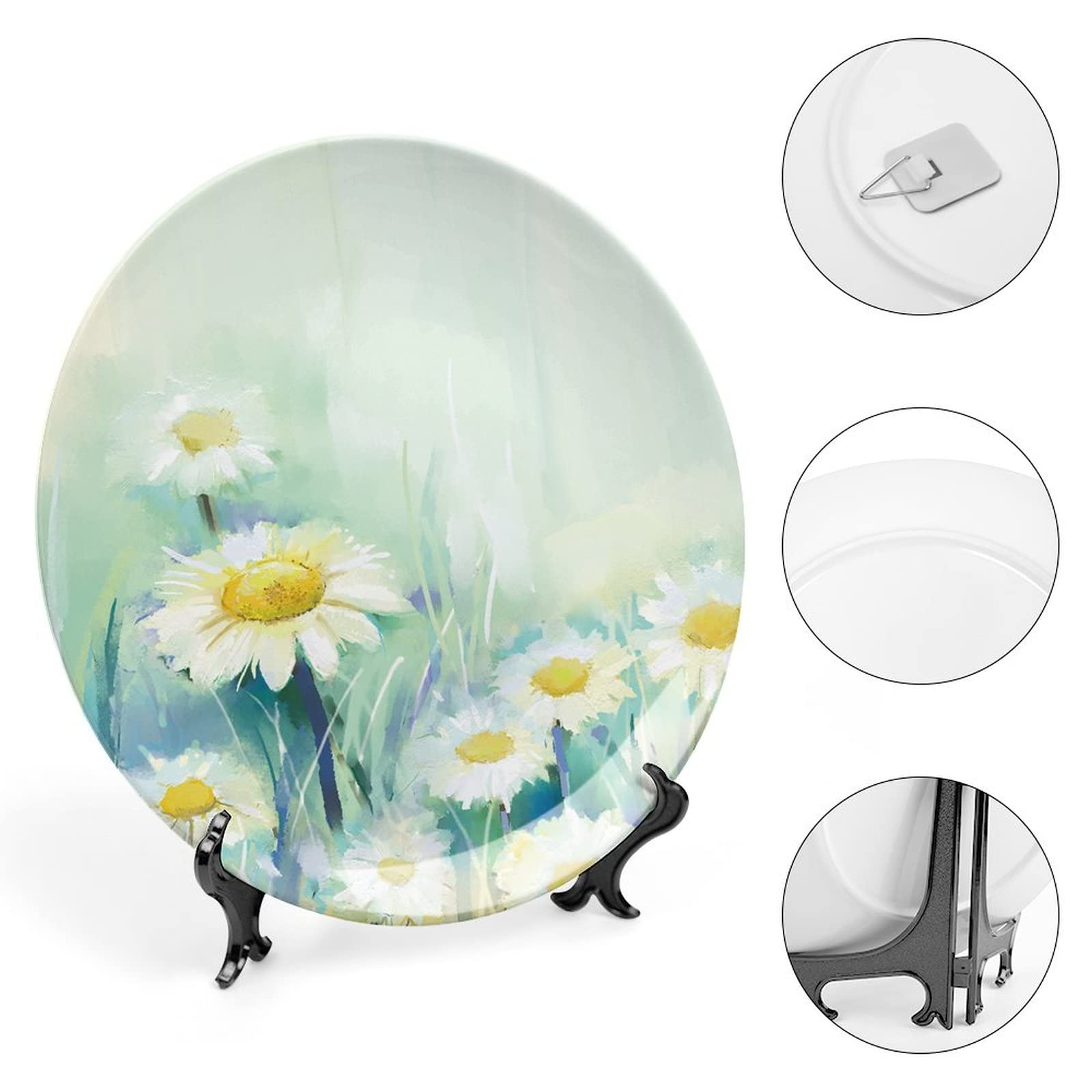 Ceramic Hanging Display Plate - Spring Bees & Daisy Floral Decorative Wall Plate
