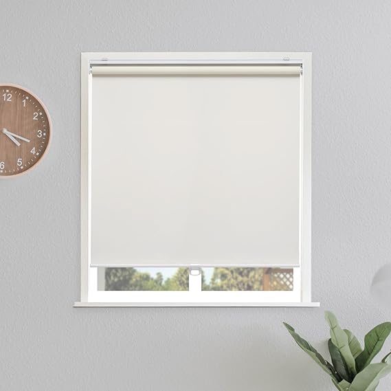 Blackout Roller Shades Blinds Cordless for Windows Pull Down Room Darkening Door Blinds with Thermal Insulated Easy to Install for Living Room,Bedroom,Home,Office Bathroom,Beige,Custom Size