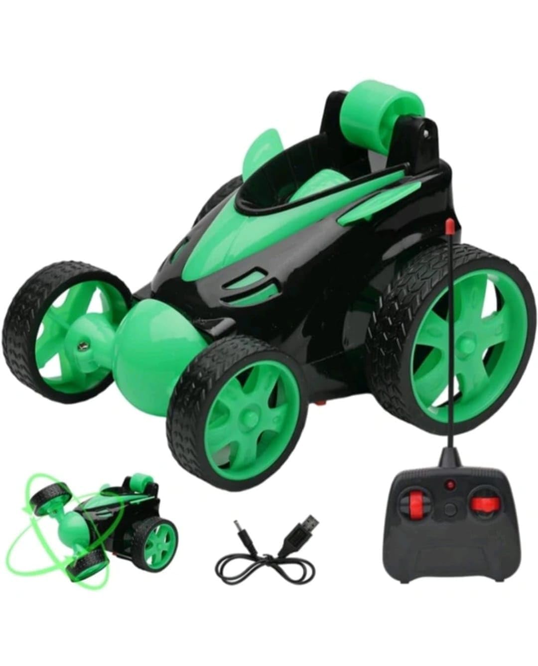 Gooyo DB2060 Rechargeable 360° Rotating & Rolling Small Stunt Car Toy with USB Cable & Remote Controller | Blue Color, Power Source: Lithium Battery in Car (Included)