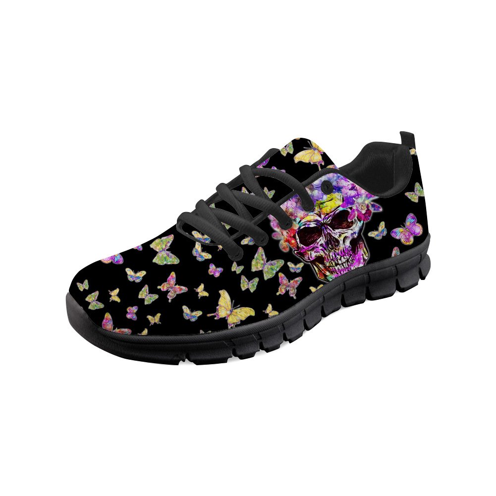 HUGS IDEASkull Pattern Lightweight Sport Trainers Lightweight Running Walking Shoes