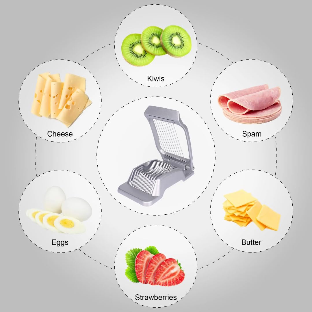 Egg Slicer for Hard Boiled Eggs Egg Cutter Strawberry Slicer Heavy Duty Aluminium Tomato Slicer Stainless Steel Wire Multipurpose Egg Slicer Dicer for Soft Fruit
