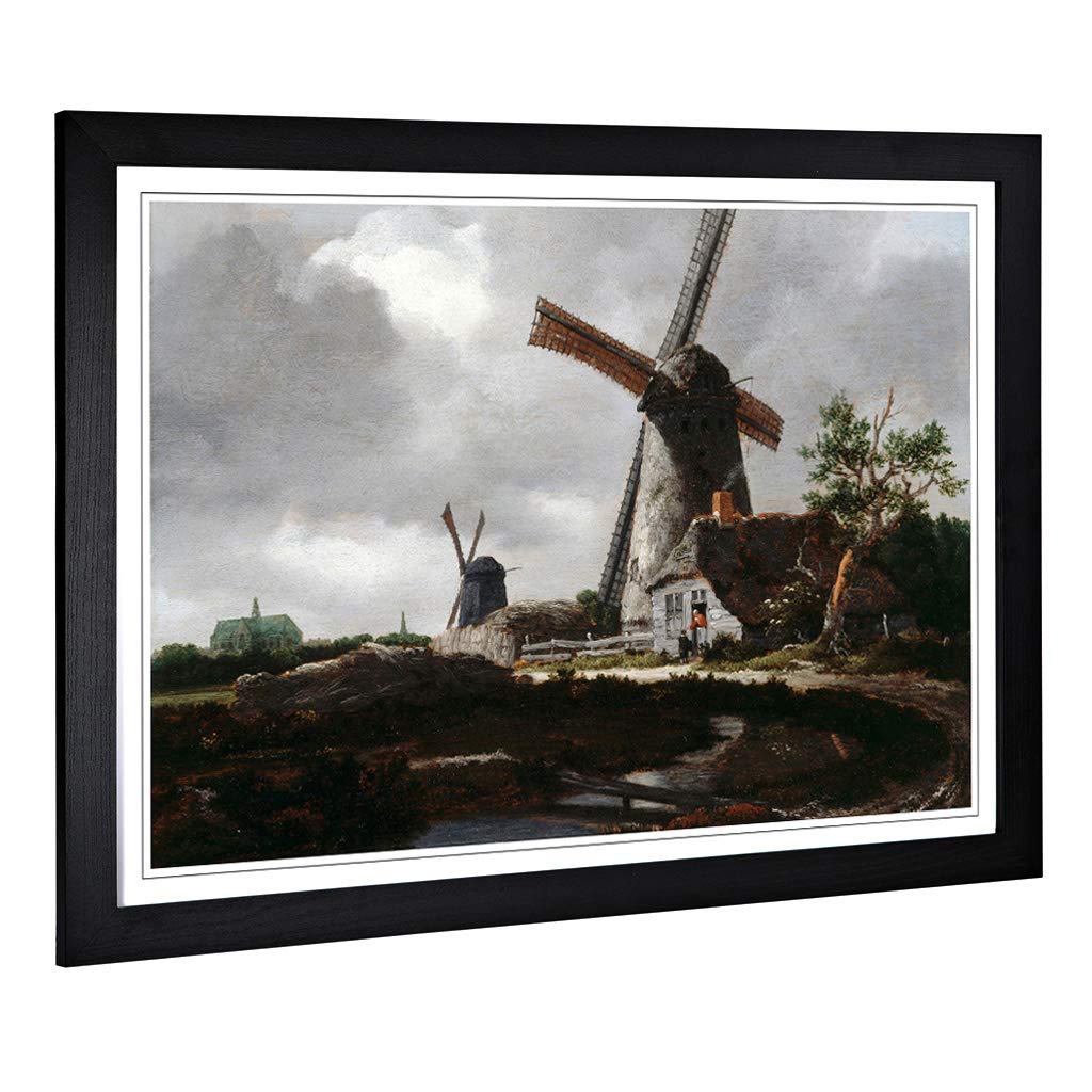 Big Box Art Framed Print of Jacob Ruisdael Landscape with Windmills Design | Wall Art Picture | Home Decor for Kitchen, Living Room, Bedroom, Hallway, Black, A2 / 24.5x18 Inch / 62x45cm