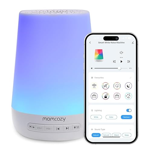 Momcozy White Noise Machine, tragbares White Noise für Babys und Erwachsene, White Noise Machine mit 34 Geräuschen White Noise Baby Therapy White Noise Machine Nachtlicht 7 Farben APP-Steuerung Timing - Blue