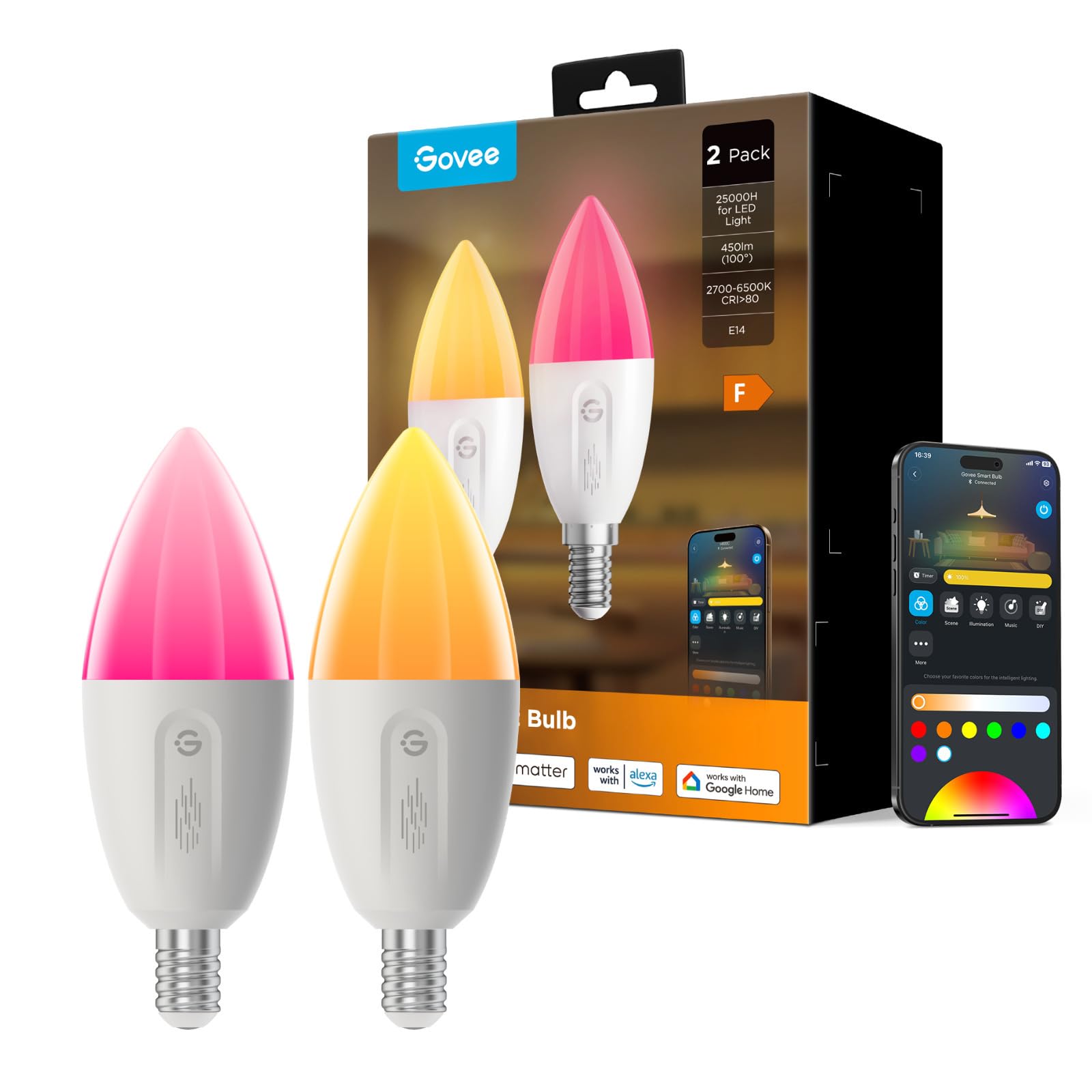 Govee Smart E14 reflektor LED, możliwość ściemniania, 2 sztuki