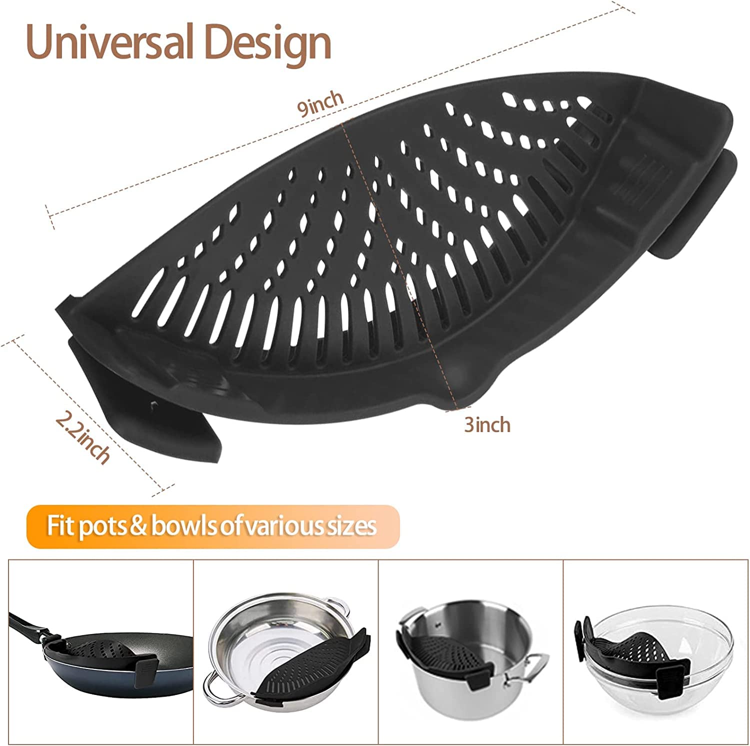 Clip on Strainer for Pots Pans,Heat Resistant Silicone, Easy to Use and Store - Image 3