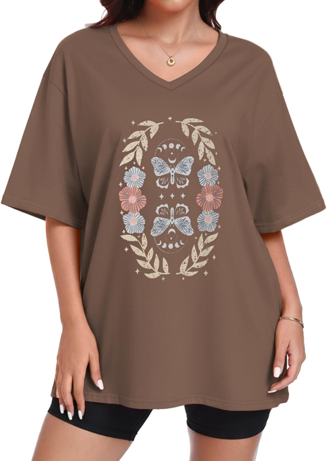 ADOREJOY Oversized Tshirts for Women V Neck Summer Graphic Tees Casual Short Sleeve Loose Tops - Image 3