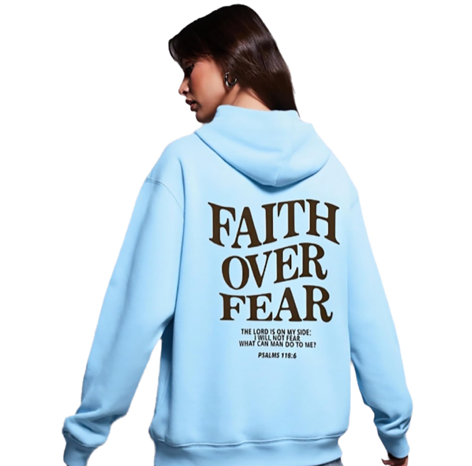 moytarcp Faith over Fear Hoodie Women Christian Sweatshirt EssentialsHoodie Give You the Faithand Strength (Blue,S)