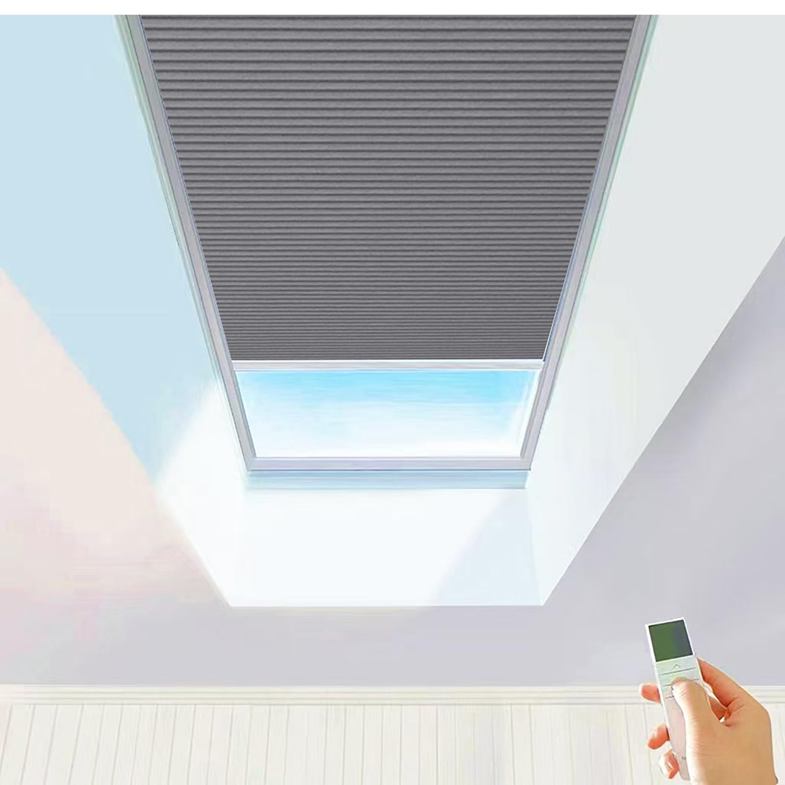 TIPIACE Tende Avvolgibili Motorizzate con Alimentazione Cablata O Batteria Ricaricabile - Tessuto Honeycomb Impermeabile Blackout Completo per Lucernari, Misure Personalizzate (dark grey 93021F)
