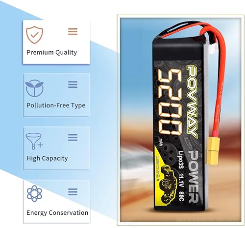 Miniatura 4 de Lipo Batería 3S 5200mAh RC Batería 11.1V 80C con enchufe XT60 Softcase para coches RC, camión RC, helicóptero, avión (batería X2)