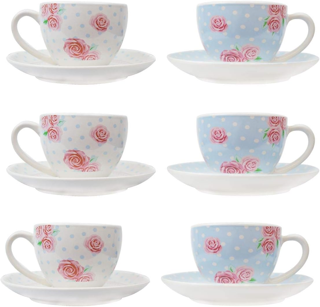 High Tea Cup & Saucer Set of 6 Party Tableware Porcelain Plate Coffee Afternoon