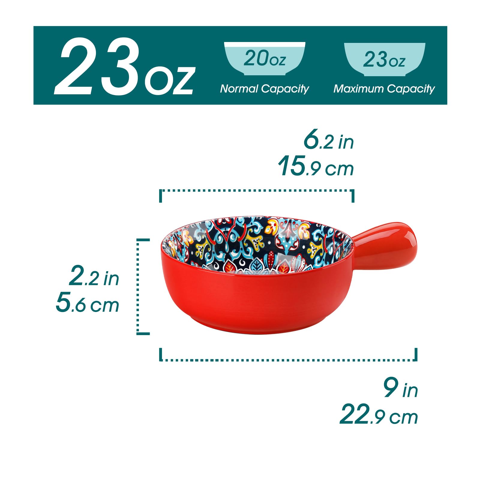 vancasso Set di 4 Zuppiera con Manici da 690ml, Ciotole per Cereali in Porcellana, Piatti Fondi, Insalatiera, Ciotole da zuppa di Cipolle Francesi, Sicuro in Microonde e Lavastoviglie, Stile Boho