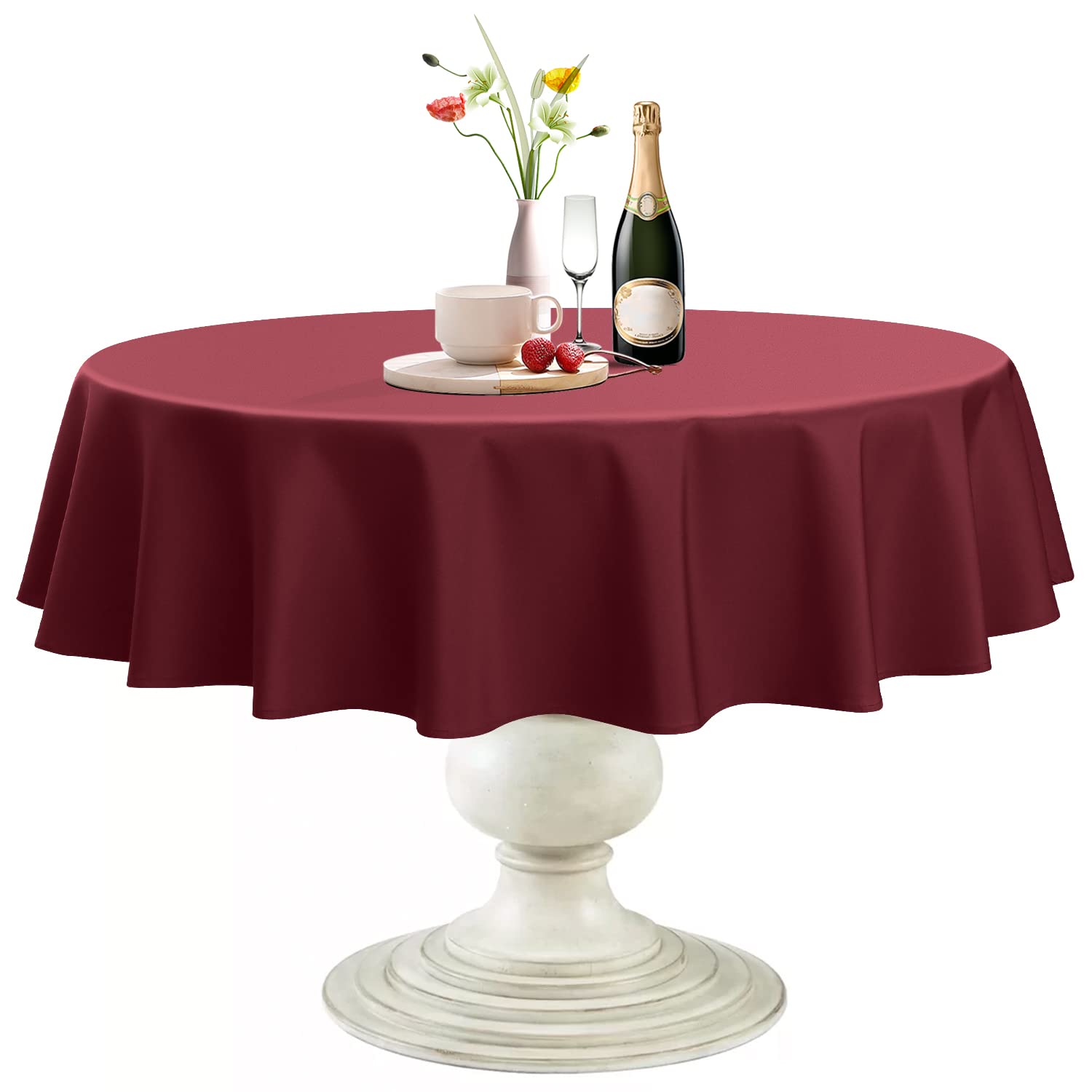 Softalker Round Tablecloth Waterproof & Stain Resistant Table Cloth Wrinkle Free Fabric Washable 210GSM Polyester Table Cover for Dining/Party/Buffet/Wedding (48 inch, Burgundy)