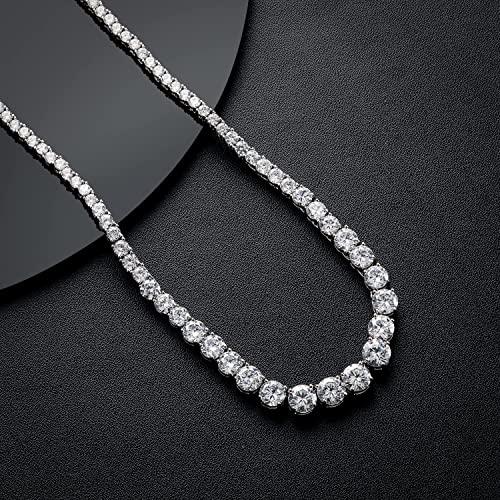 MDFUN Tennis Necklace 18K White Gold Plated | Graduated 3.0-6.0mm Round Cut Cubic Zirconia Faux Diamond Tenni Necklace for Women and Men 14-26 inches3