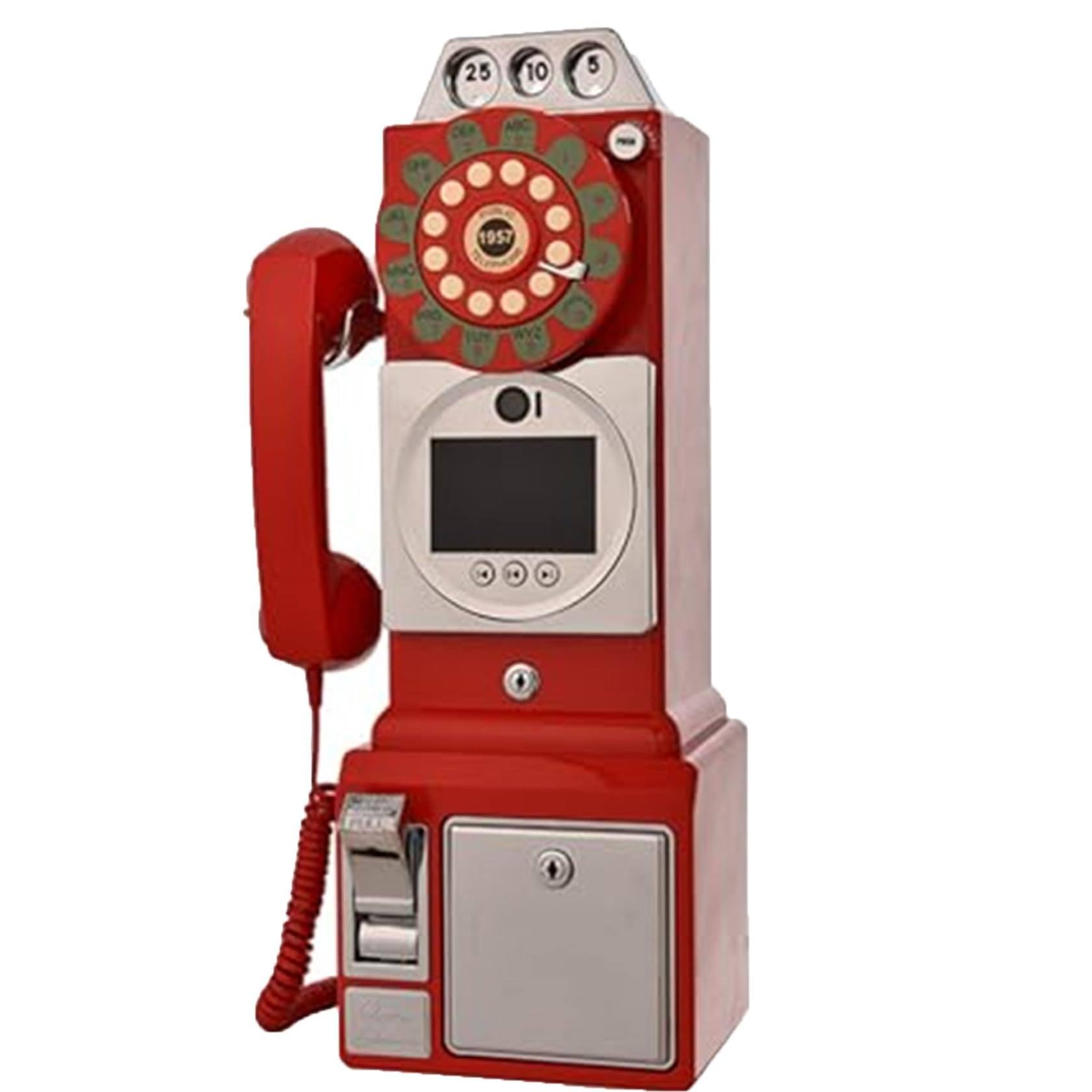 1080p Wideo Księga Gości ślubnych, Retro Styl Weselny Wideo Księga Gości Telefon Retro Budka Telefoniczna Nagrywanie Wiadomości Wideo Audio Książka Telefoniczna,Red