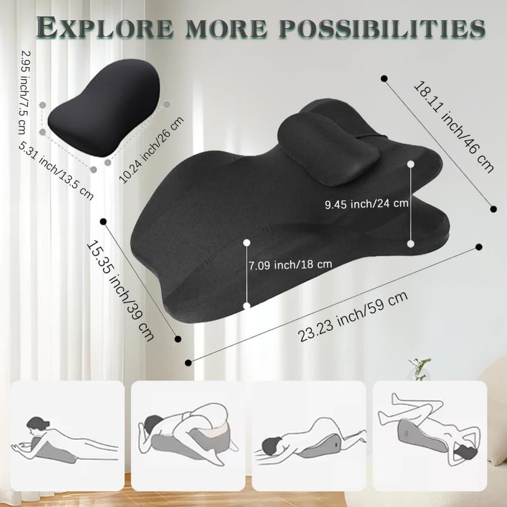 Almohada para Parejas de 27° - Almohada íntima Sweet Spot para Todas Las Posiciones - Espuma viscoelástica Premium, Zonas de Masaje, con Tapones para los oídos y Antifaz,Gris