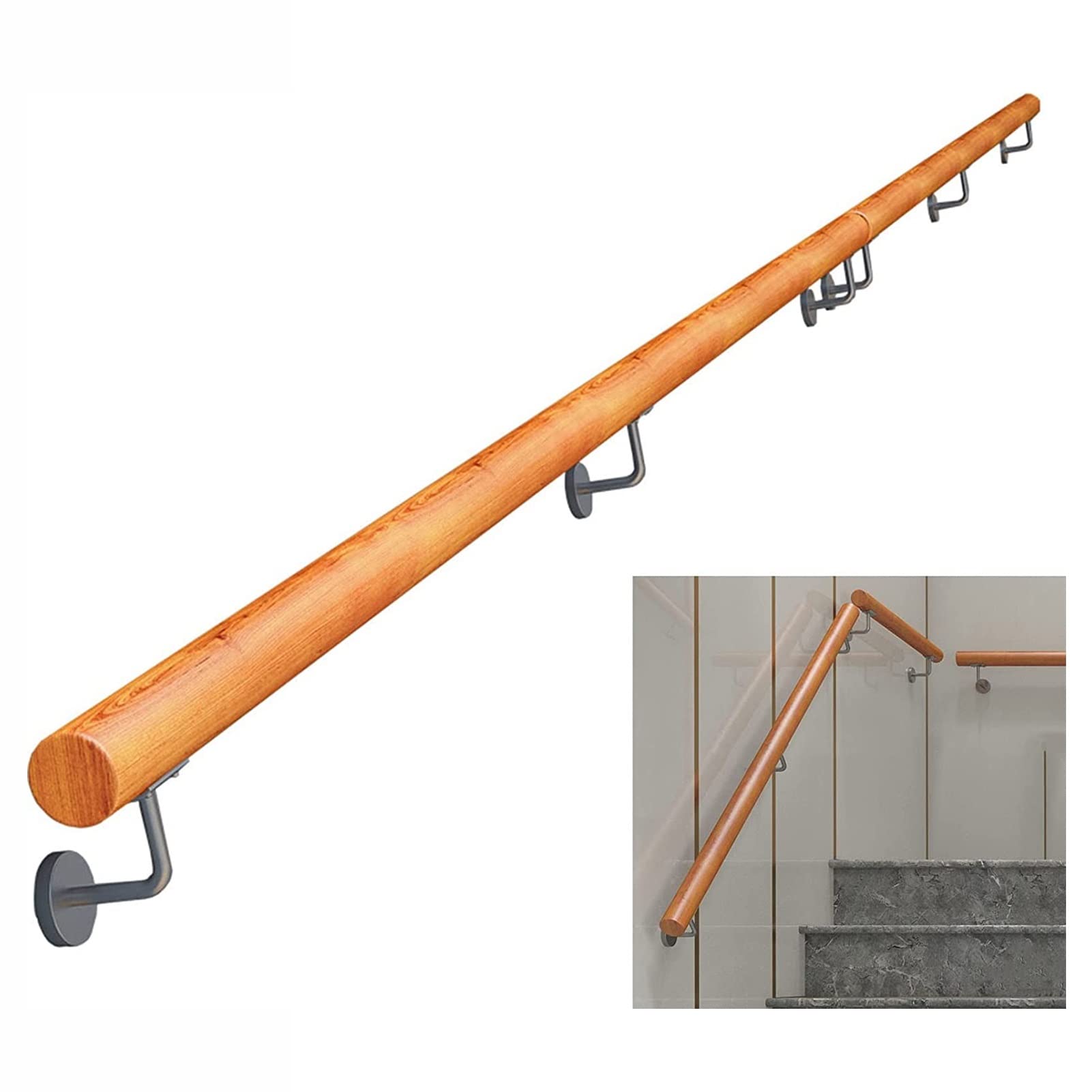Rampe d'escalier intérieure bois et barre d'appui extérieure