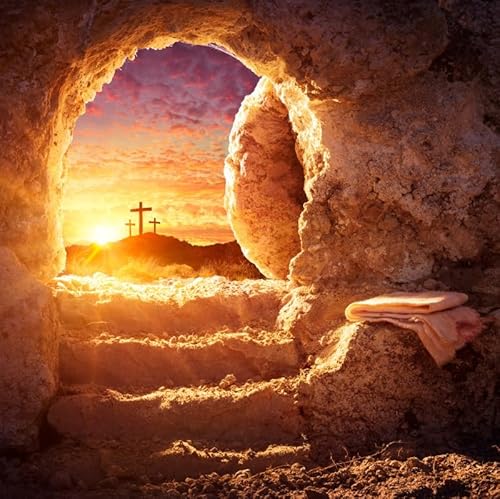 Pnylzzyxh Telón de fondo de tumba de Pascua, resurrección de Jesús, tumba vacía con cubierta de Cristo, crucifijo, luz sagrada, agujero de piedra, fondo de señor, oración, iglesia, eventos, pancarta,