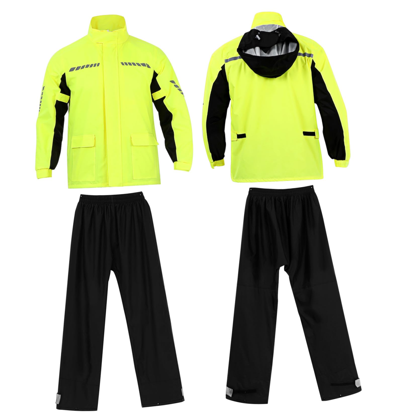 Healvian Ensemble de Pluie avec Design Réfléchissant Homme Imperméable Moto Jaune en Nylon et Couvre-Chaussures pour Pluie Forte en Extérieur