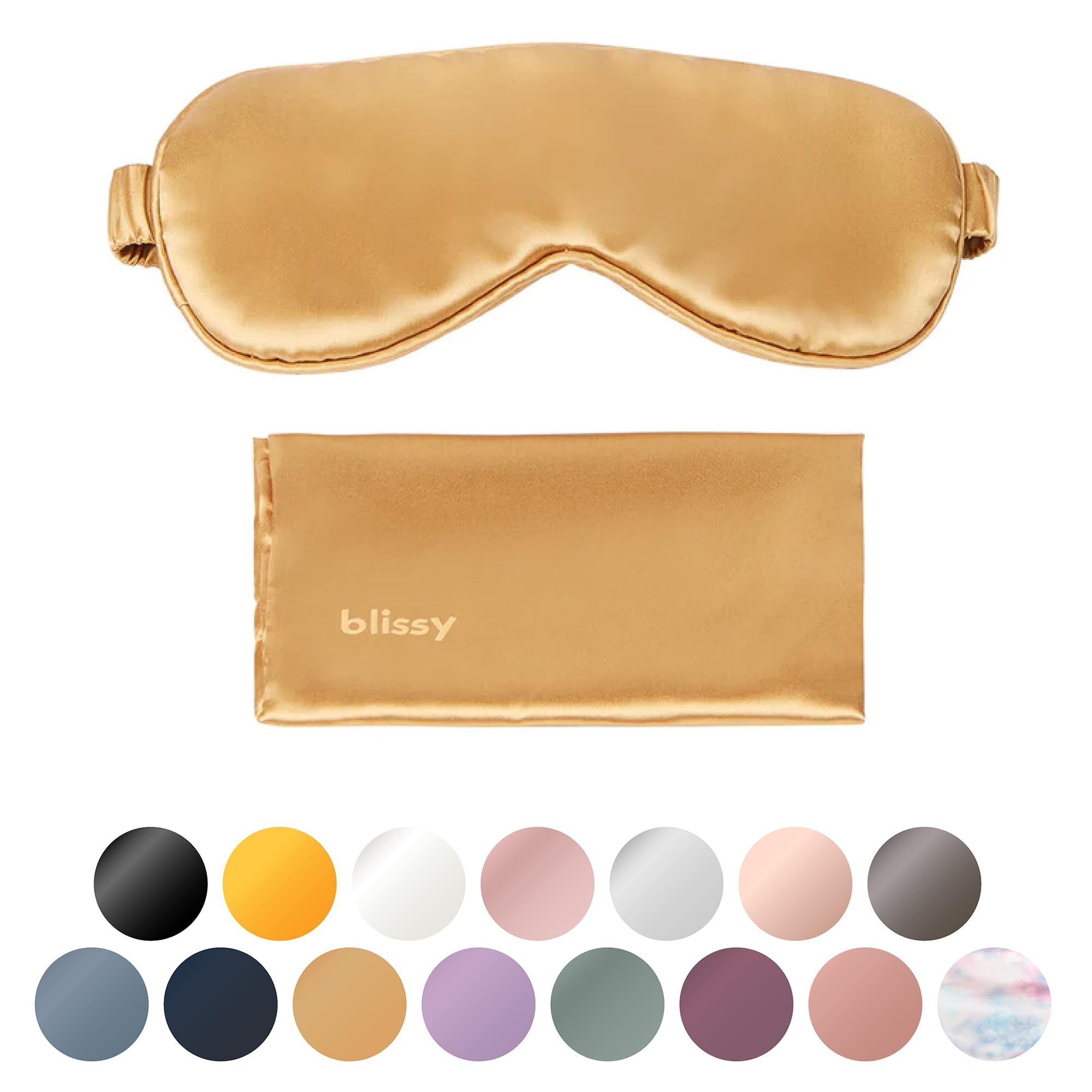 Blissy Silk Sleep Mask - Silk Eye Sleeping Mask for Women & Men for Total Blackout - 100% Pure Mulberry Silk, 22 Momme 6a Fibers - Blindfold Silk Sleep Mask Side Sleeper Eye Cover (Gold)