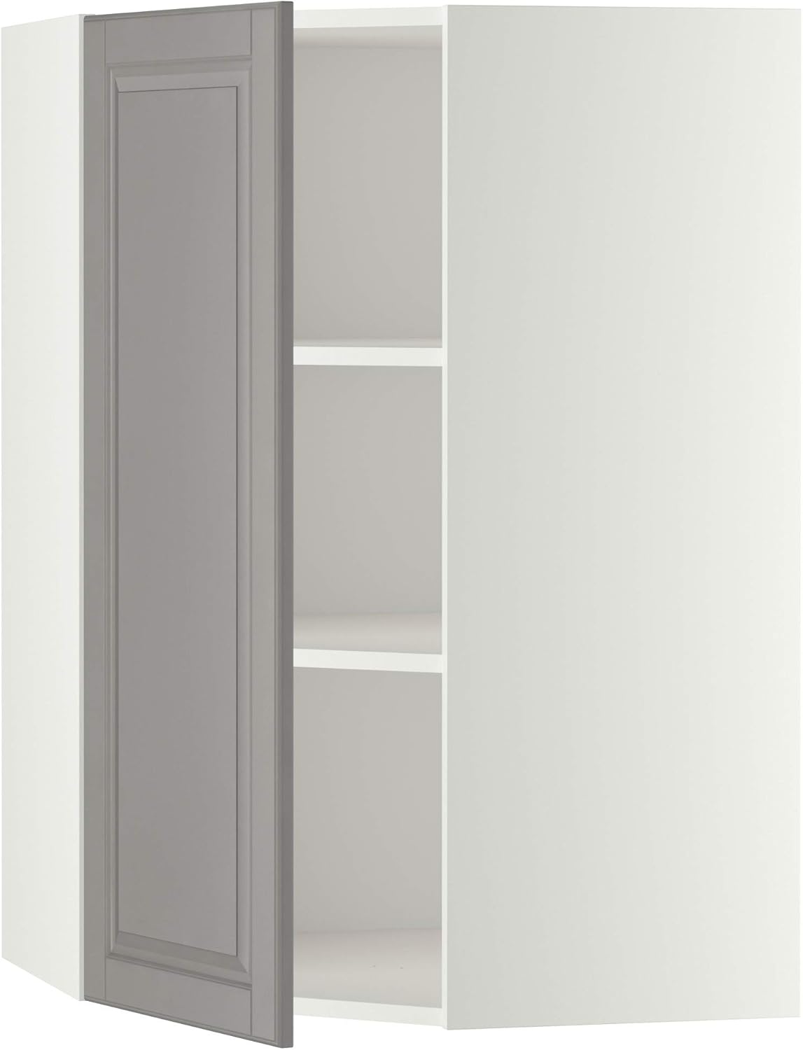 METOD Corner wall cabinet with shelves, white/Bodbyn grey, 68x100 cm