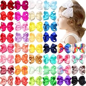 CÉLLOT 40 Pieces 4.5 Inch Hair Bows for Girls Clips Grosgrain Ribbon Boutique Hair Bow Alligator Clips For Girls Teens Toddlers Kids