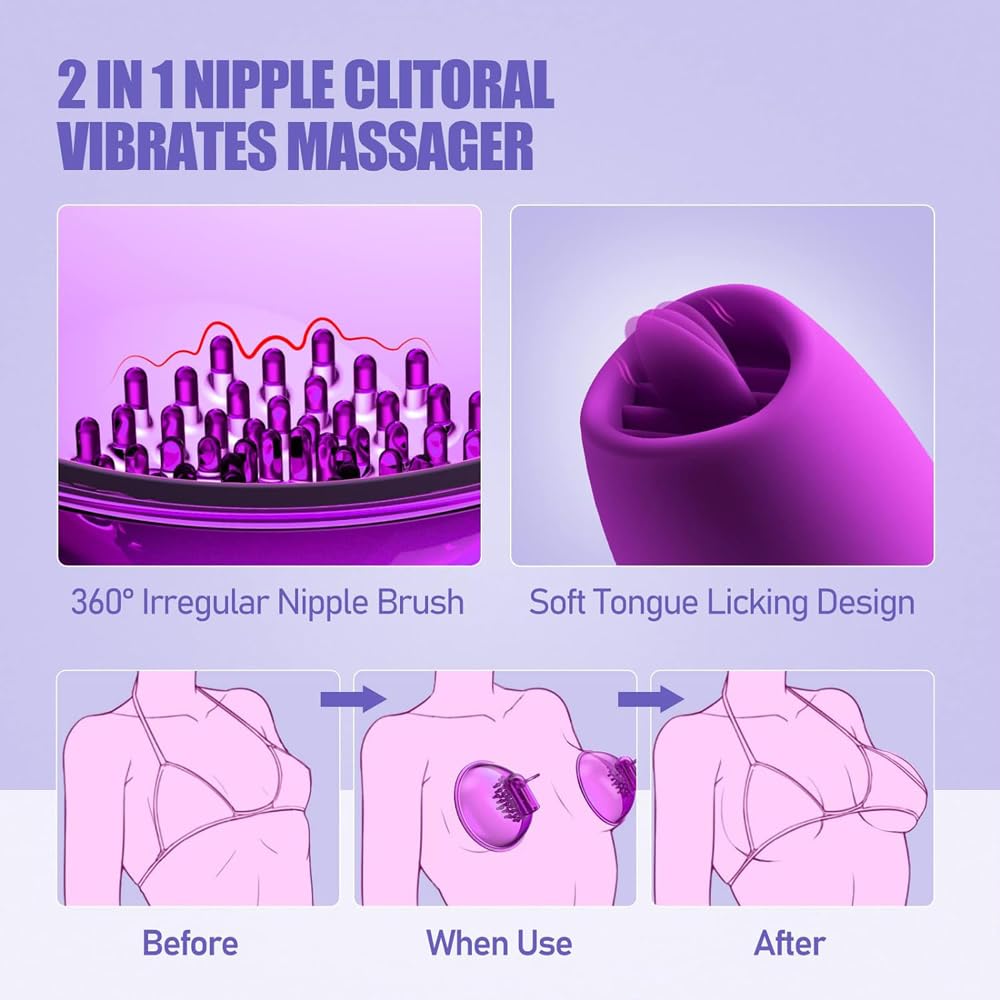 2 in 1 Elektrische Bruststimulatoren Klitoris G-Punkt Vibrator mit 10 Modus Sexspielzeug für Frauen, Nippelsauger Brustmassagegerät Zunge Lecken Stimulator Sex Spielzeug für Paare (Rot)