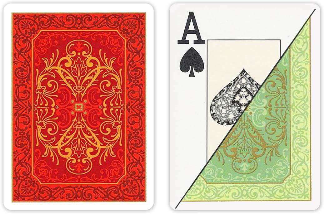 DA VINCI Persiano Italian 100-Percent Plastic Playing Cards (2-Deck Set Poker Size Jumbo Index with Hard Shell Case and 2 Cut Cards), Green/Red