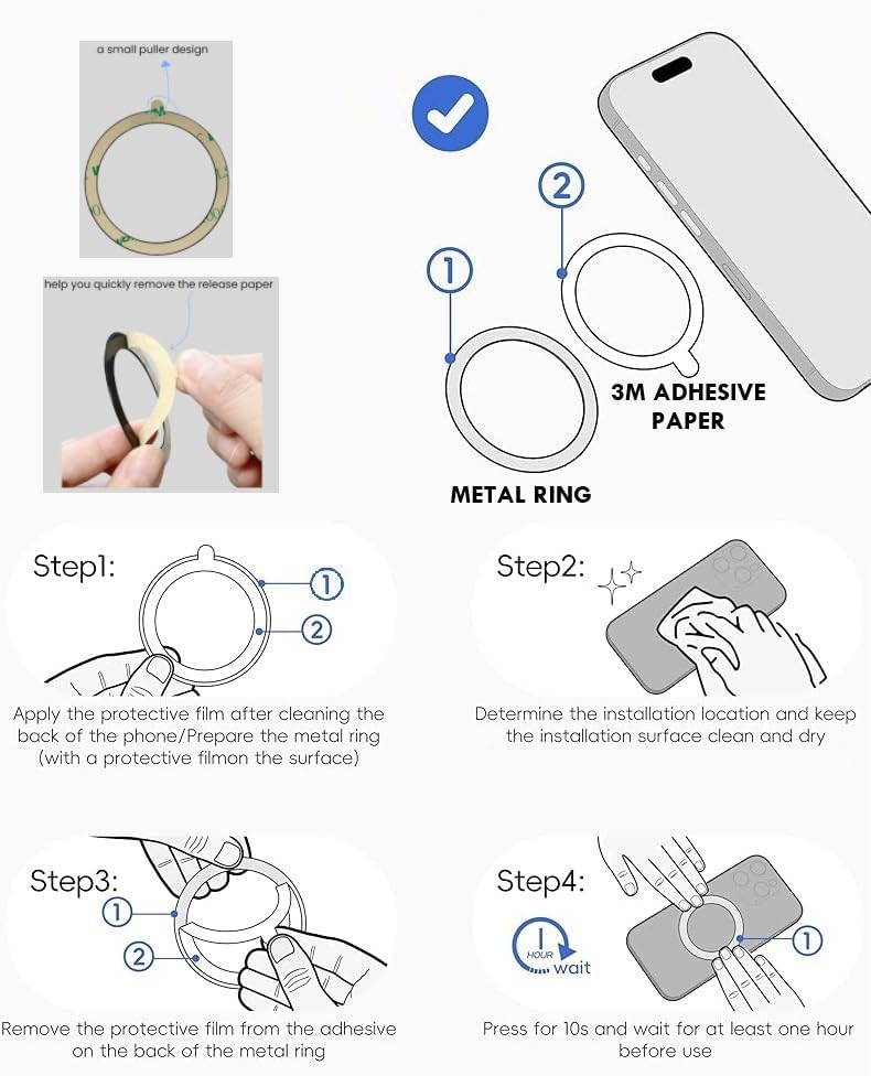 Image of RIGGEAR for MagSafe Ring Sticker, Universal Metal Plate Adapter Ring for Phones /Cases to Work with Magnetic Accessories - Black & White (Pack of 2)