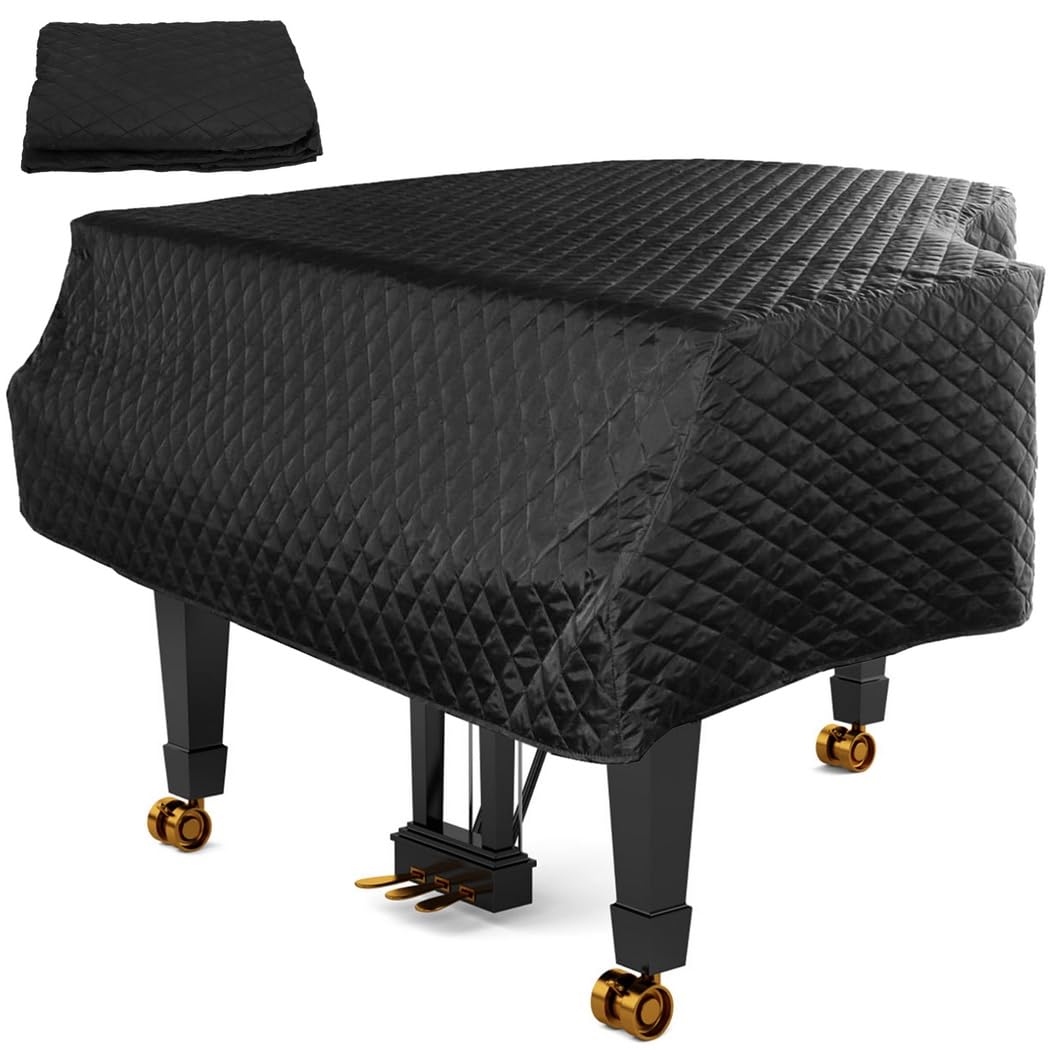 Copertura per pianoforte a coda, copertura completa per la maggior parte dei pianoforti a coda standard, in morbido nylon e cotone, nero, 159,8 x 152,9 cm, antipolvere, a prova di umidità