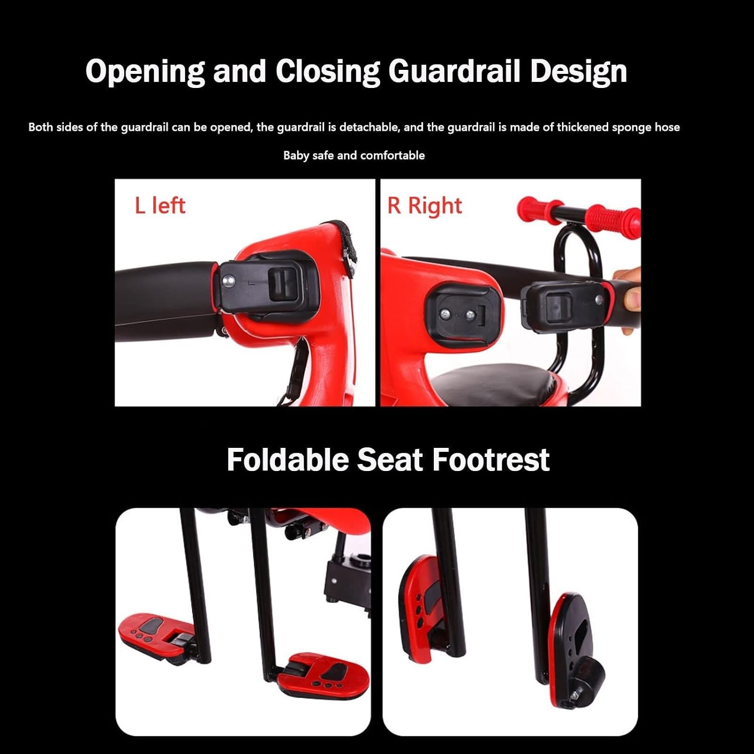 Front Kids Bike Seat for Child, Portable Front Mounted Child Bicycle Seats with Armrest Back Rest Foot Pedals, Mountain Bike Child Safety Seat for Hybrid City Bicycles for 0.6-4 Years Old,Blue
