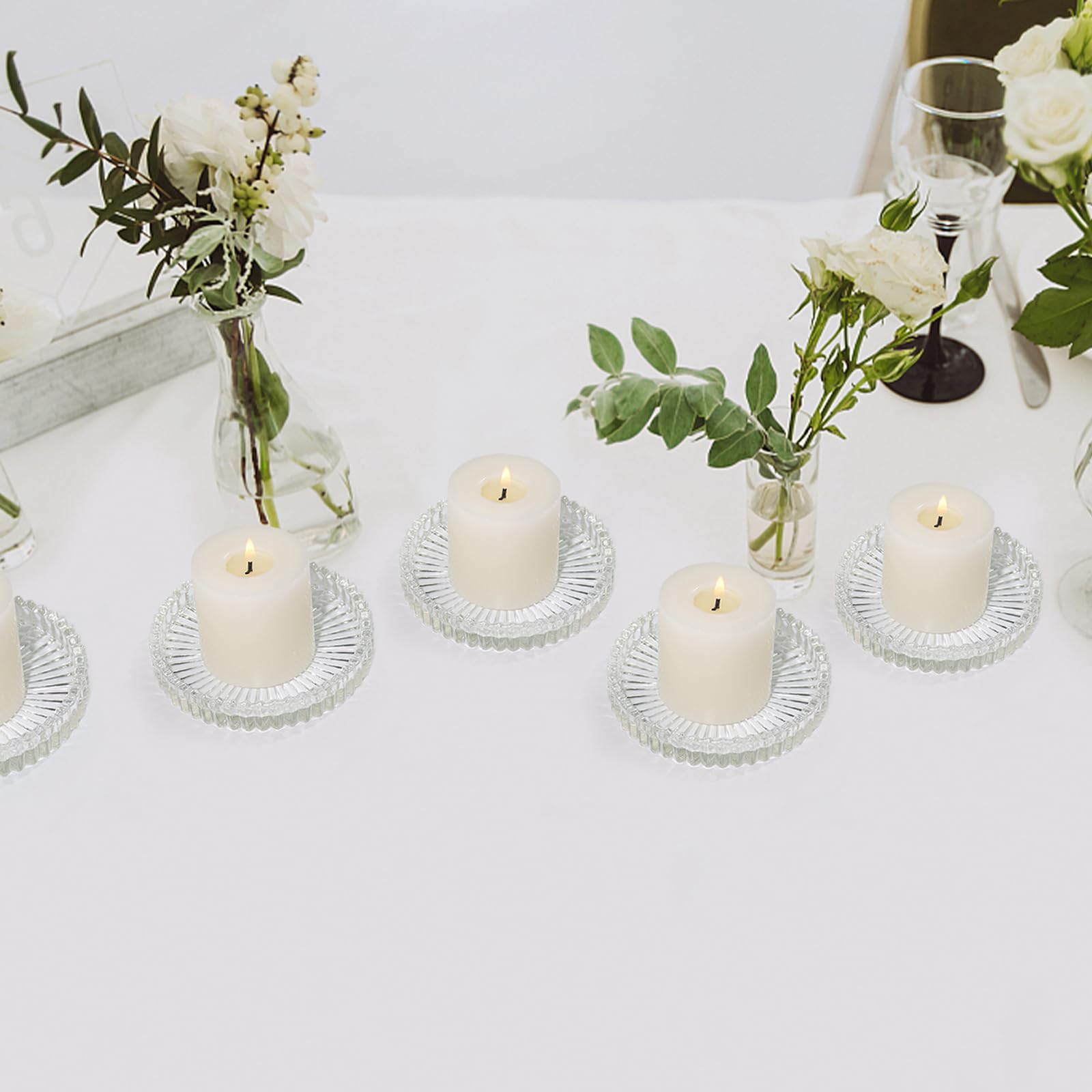 HofferRuffer Platos portavelas para velas de pilar, 6 unidades, transparentes