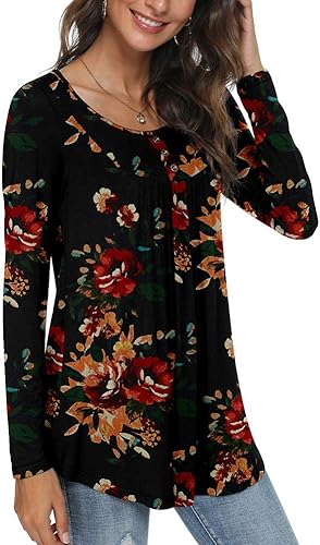 Miniatura 2 de POPYOUNG Casual Long Sleeve Tunic Tops Loose Fit Pleated Fall T-shirt Blouses for Women