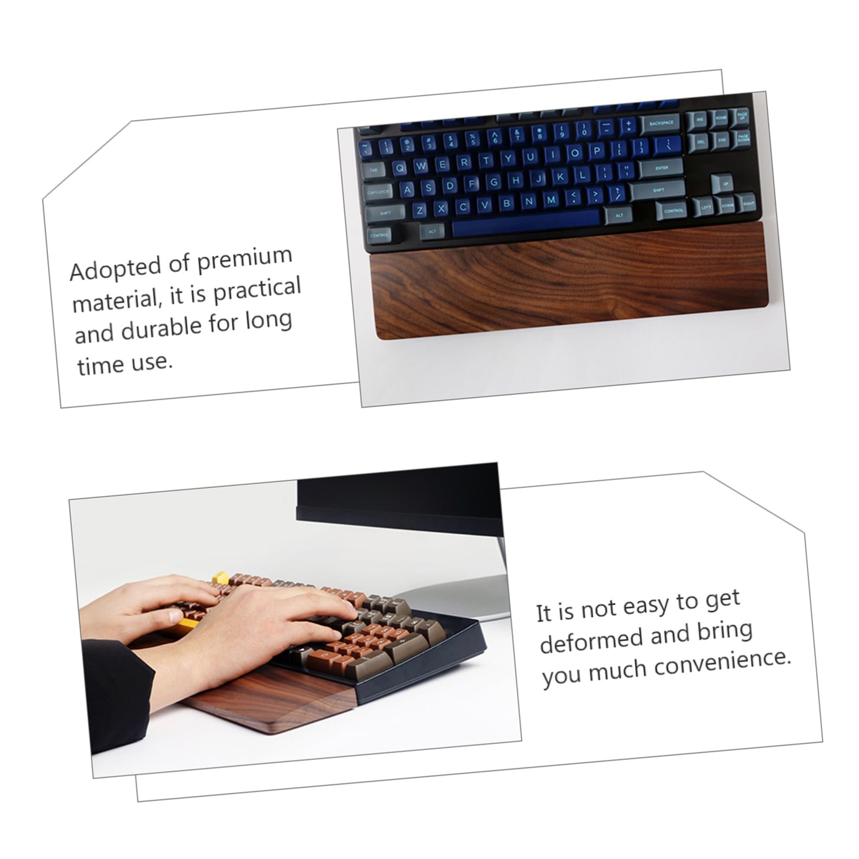 HANABASS Handgelenkauflage mit Natürlicher Holzstruktur 440x80mm aus Walnussholz und Ergonomischer Handgelenkstütze am Schreibtisch für Computer