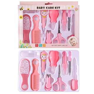 MOPPETS 10pc Baby Grooming & Healthcare kit in Gift Pack with Ear Cleaner (Pink)
