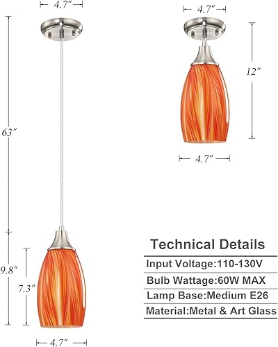 Miniatura 10 de Iluminación colgante azul de cristal de arte para isla de cocina hecha a mano, mini luces colgantes de cristal con cepillo acabado de níquel cable