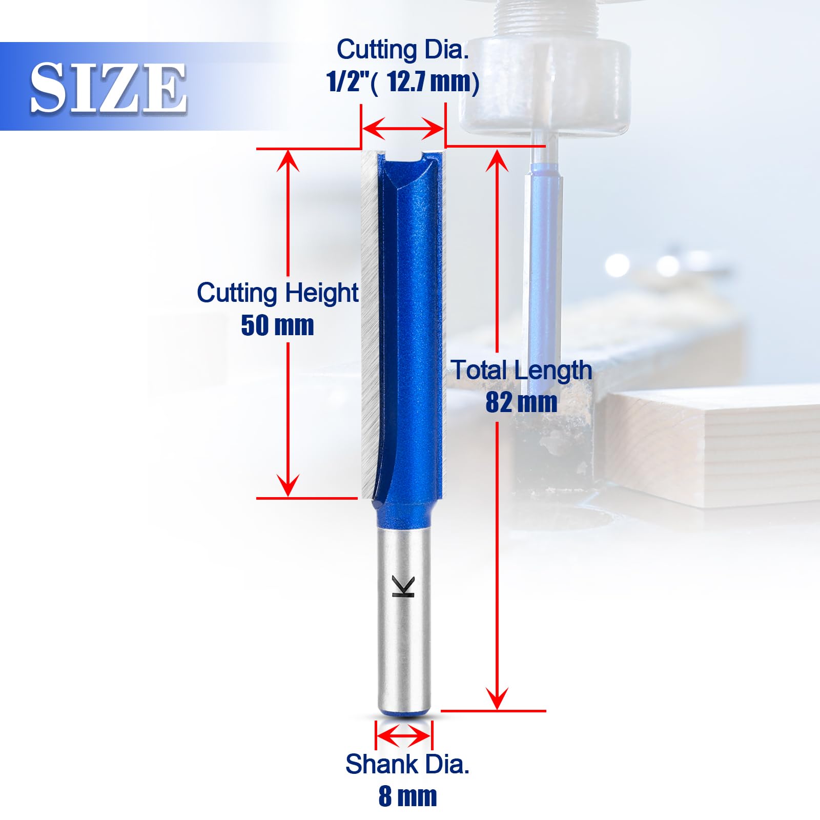 1 fresa recta para fresadora de 8 mm, fresa de ranura extralarga para madera, longitud de trabajo extra larga, 50 mm