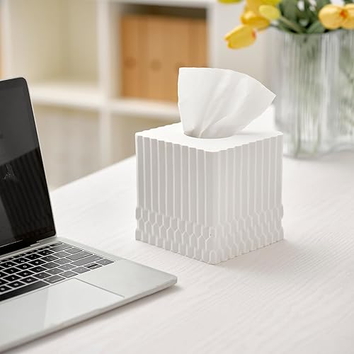 Miniatura 3 de Caja de pañuelos blanca cuadrada para encimera de baño, tocador, mesa, mesita de noche de dormitorio, oficina y sala de estar, dispensador de papel