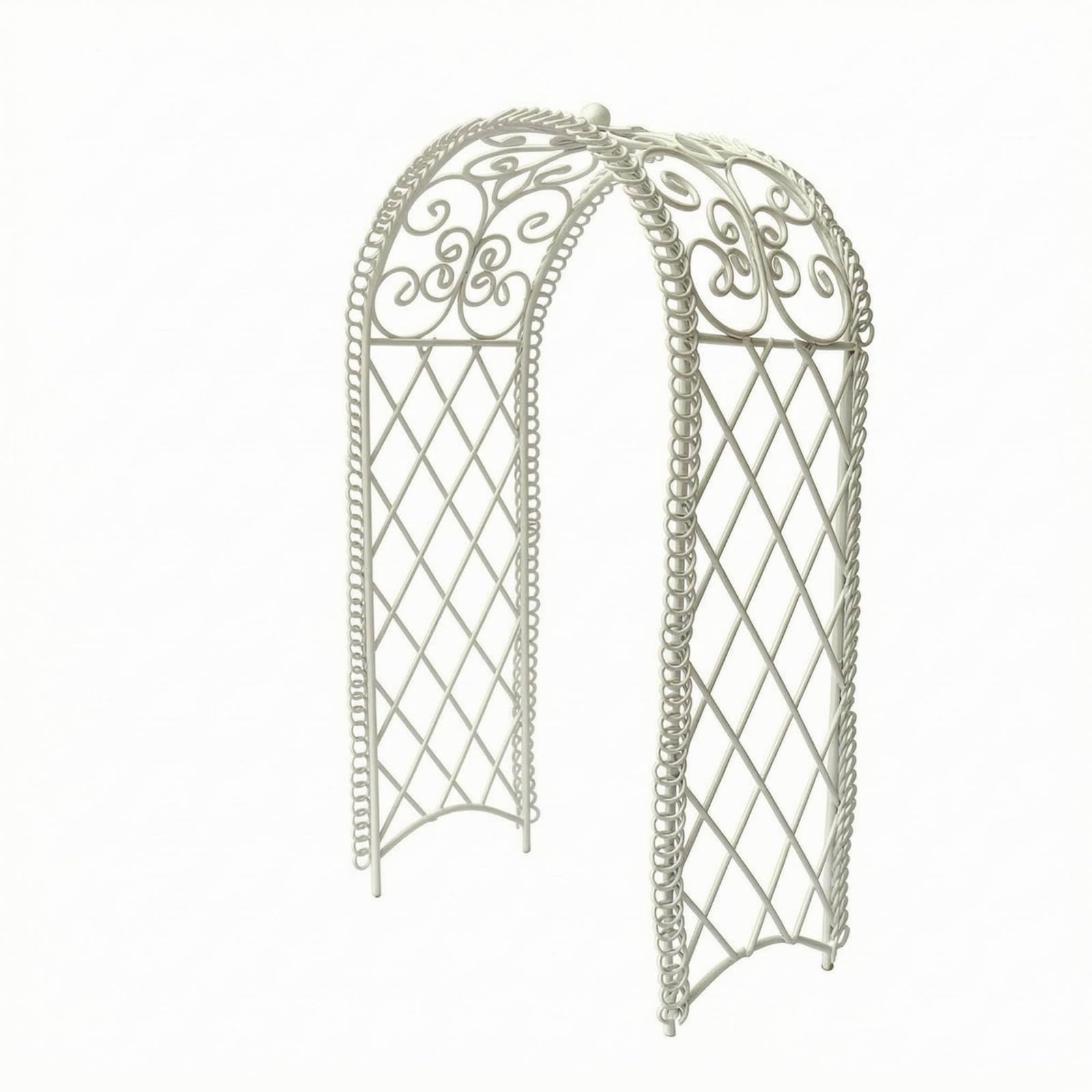 Miniature White Iron Arch Gate Openwork Iron Lattice Gate Decorative Lace Trim Arch Scroll Details for Micro Landscapes, Garden Scenes, White-image-17