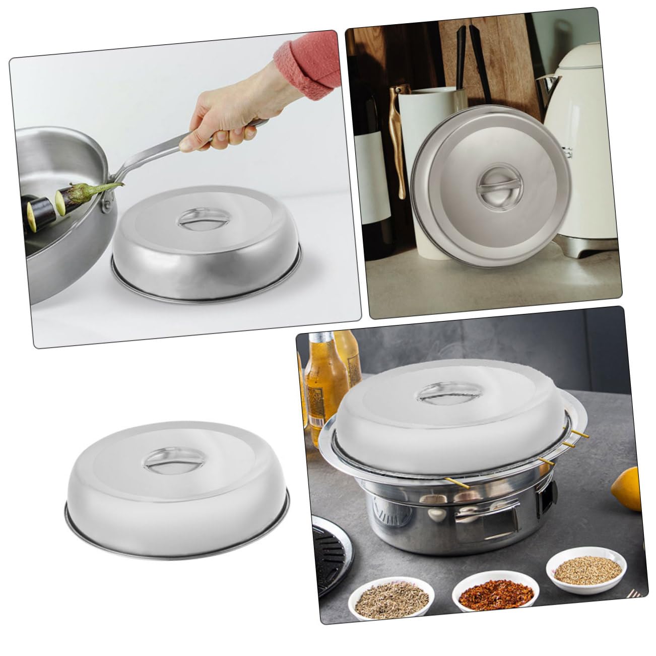 Cabilock 1pièce Couvercle Rond Acier Pour Steak Alimentaire Anti-huile Pour Barbecue Cuisine Et Pique