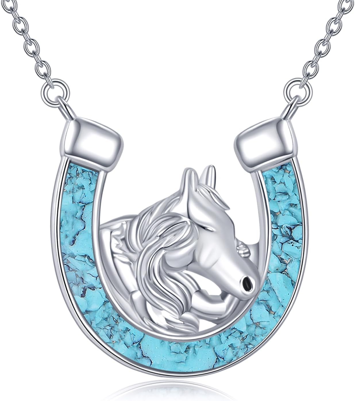 KQF Turquoise Horse Necklace 925 Sterling Silver Horse Pendant Jewelry Gifts for Women Men