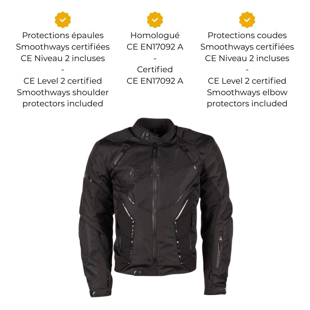 STORM Chaqueta Moto 4 estaciones. Chaqueta de Moto Equipamiento de Protección. Antiviento con 4 Protecciones CE. Hombre. Negro. Talla L